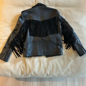 Black Fringe Iron & Resin Moto leather jacket Women S